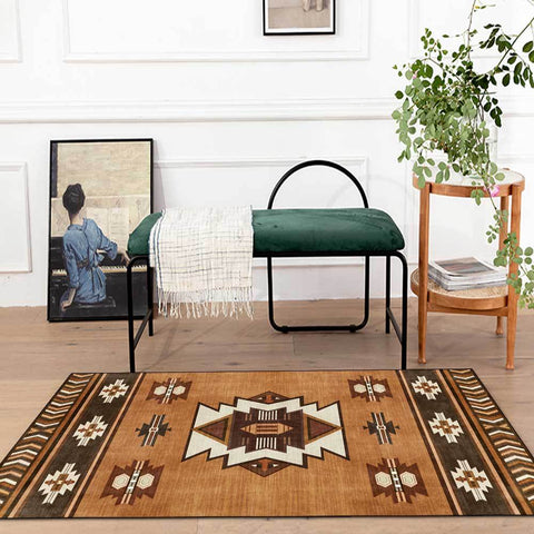 Yellowish Brown Simple Geometric Ethnic Style Carpet Floor Mat