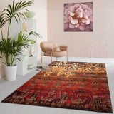 Abstract American Red and Yellow Pattern Stitching Rug