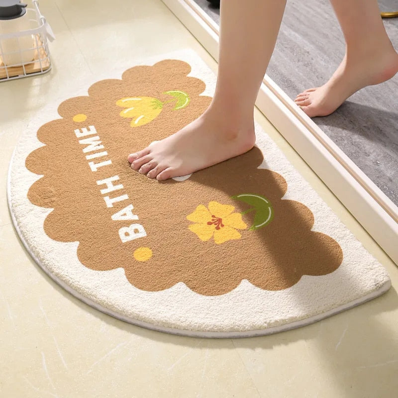 Soft Floral Bath Mats Half Round Water Absorbent Rug – Homes Rugs