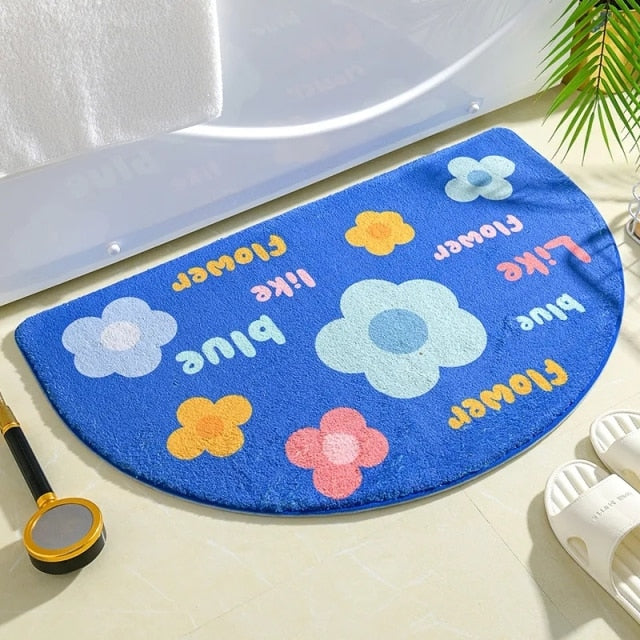 Soft Floral Bath Mats Half Round Water Absorbent Rug – Homes Rugs