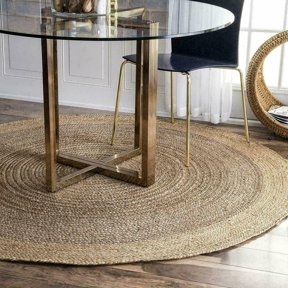 100% Natural Jute Carpet Round Braided Style Reversible Rug