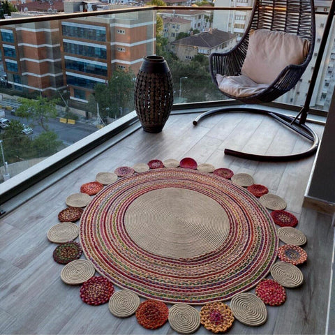 Hand-woven Multicolor Round Bedroom Area Rugs