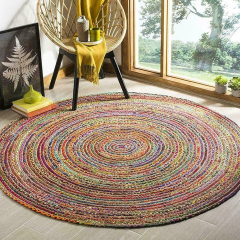 Jute and Cotton Household Hand Woven Round Reversible Rug