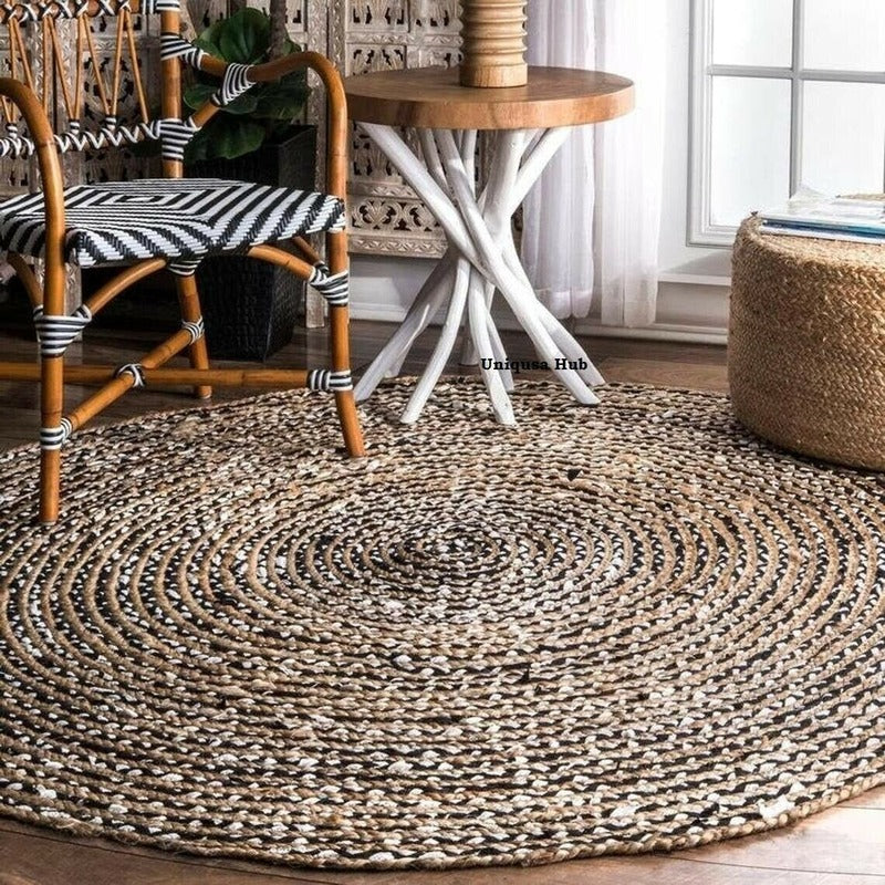 100% Jute and Cotton Handmade Double-sided Multicolor Area Rug