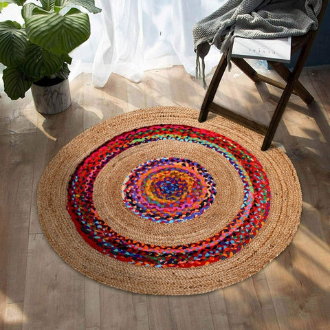 Round Handmade Modern Rustic Style Colorful Rug