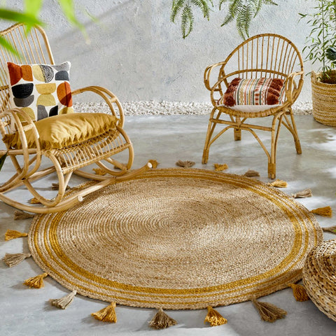 Natural Jute Braided Style Reversible Round Area Rag