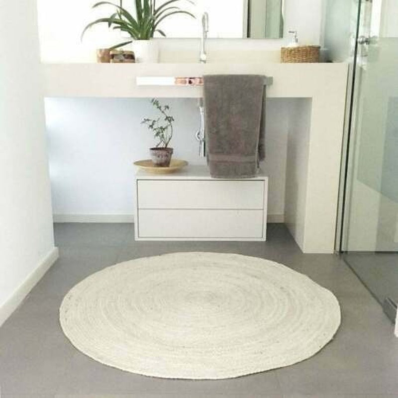 Natural Braided White Jute Handmade Reversible Living Area Carpet Rug