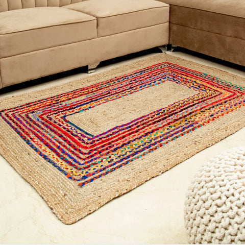 Natural Cotton and Jute Handmade Reversible Carpet Rug