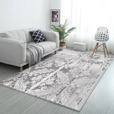 Nordic Abstract Area Rug Striped Floral Grey White Carpet